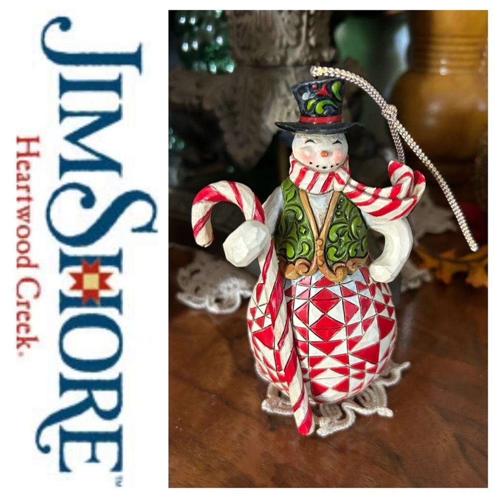 JIM SHORE 2012 Red Green Candy Cane Snowman Ornament